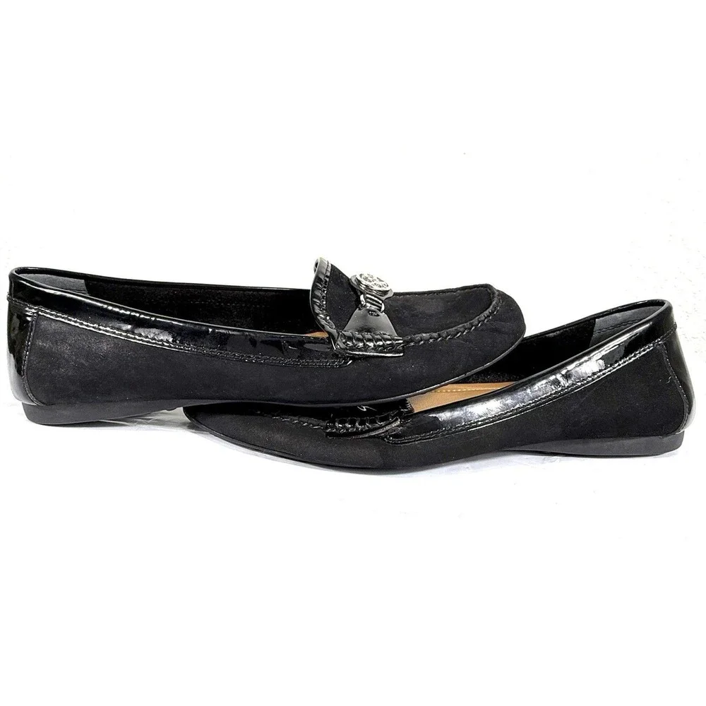 Coach Fonda Black Suede & Patent Leather Loafers Size 10B Minimalist